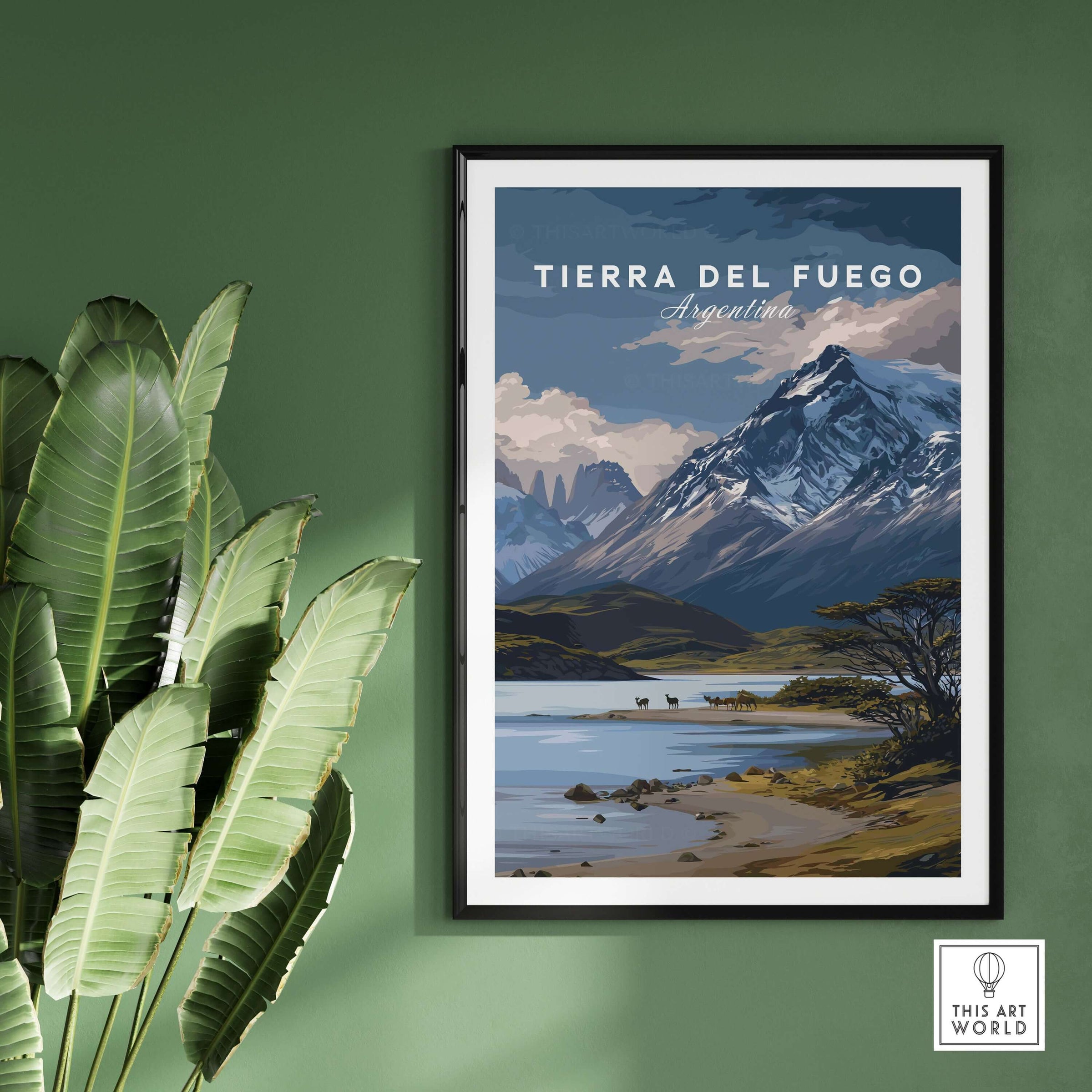 Tierra del Fuego Print | Ushuaia Travel Wall Art featuring dramatic mountains and serene landscapes of Argentina.
