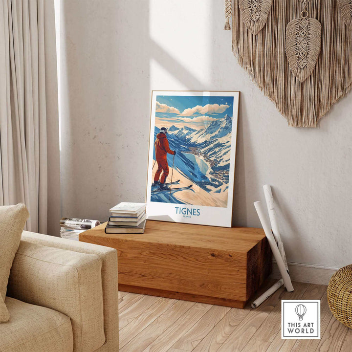 Vintage Tignes Ski Poster France in Modern Living Room Decor