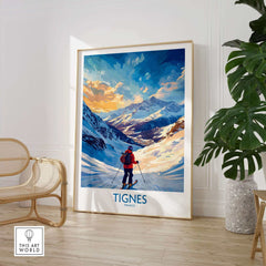 Tignes ski poster wall art featuring a scenic mountain landscape, perfect for ski enthusiasts and home decor.