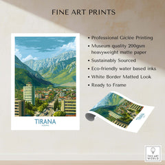 Tirana Albania Mountain City Art Print | Dajti Mountain View Poster featuring professional Giclée printing and vibrant colors.