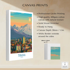 Tirana Albania Mountain Skyline Art Print | Dajti Mountain View Poster showcasing professional Giclée printing and solid wood stretcher.