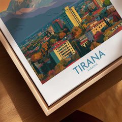 Tirana Albania Mountain Skyline Art Print | Dajti Mountain View Poster showcasing city landscape and vibrant colors.