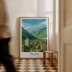 Tirana Albania Mountain City Art Print | Dajti Mountain View Poster displayed in a stylish interior setting.