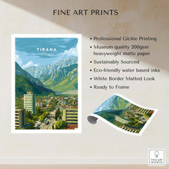 Tirana Cityscape Canvas Print | Albanian Travel Wall Decor showcasing professional Giclée printing and stunning mountain views.