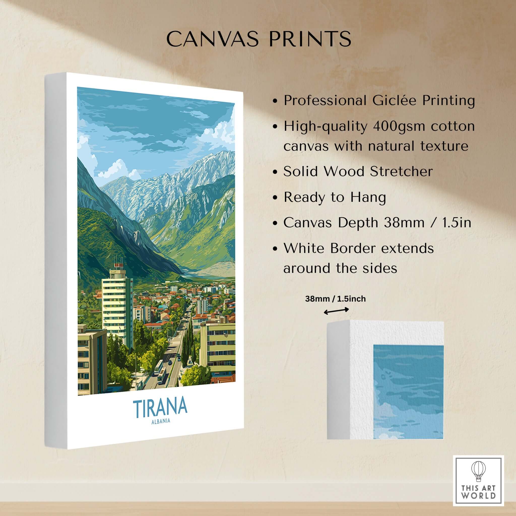 Tirana Albania Mountain City Art Print | Dajti Mountain View Poster showcasing professional Giclée printing.