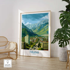 Tirana Albania Mountain City Art Print | Dajti Mountain View Poster featuring cityscape and mountains.