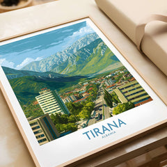 Tirana Albania Mountain City Art Print | Dajti Mountain View Poster showcasing the vibrant city and mountains.