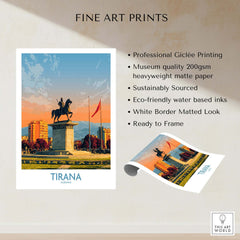 Tirana Albania Skanderbeg Square Art Print | Canvas Poster showcasing vibrant colors and iconic landmark features.