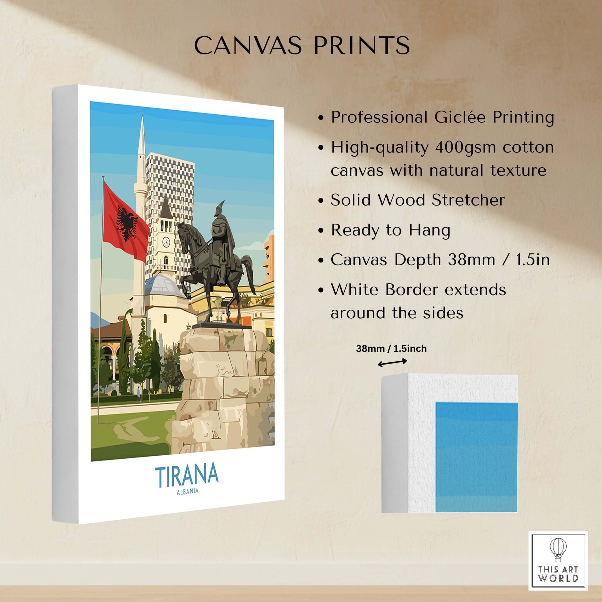 Tirana Albania Skanderbeg Square Art Print | National Monument Poster showcasing canvas quality and design features.