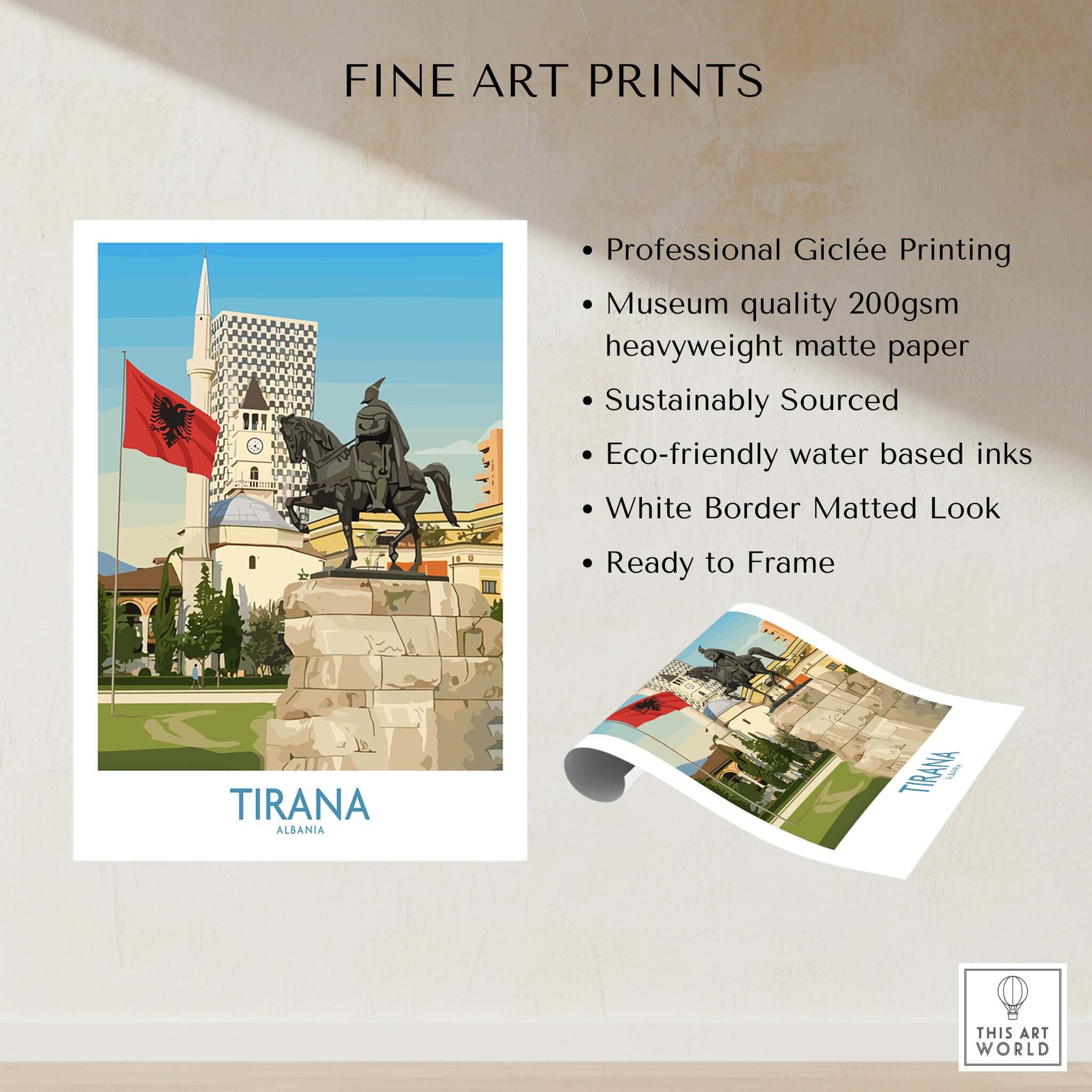 Tirana Albania Skanderbeg Square Art Print | National Monument Poster showcasing fine art print details.