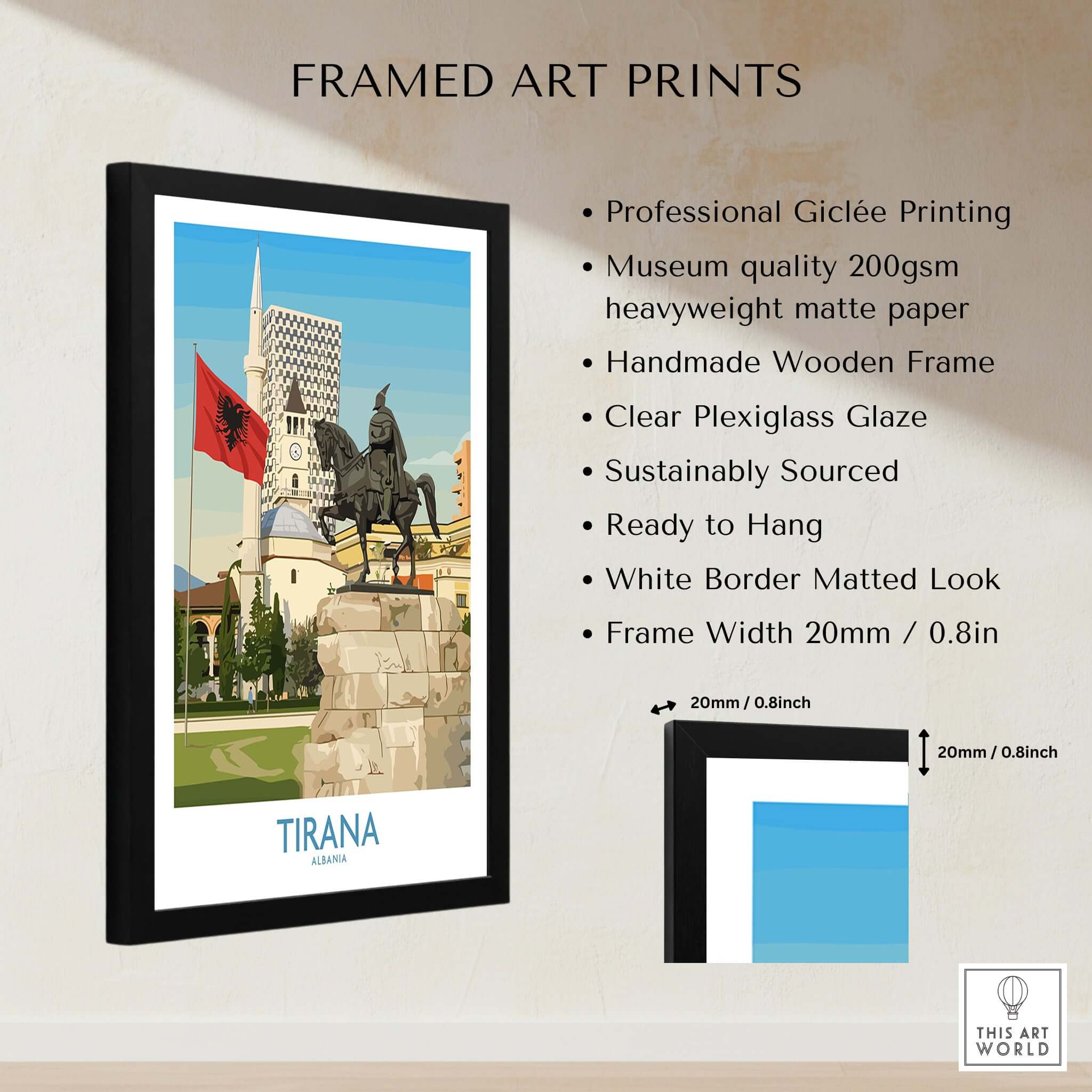Tirana Albania Skanderbeg Square Art Print | National Monument Poster framed art print with professional quality details.