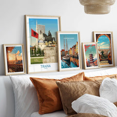 Tirana Albania Skanderbeg Square Art Print | National Monument Poster displayed with other city art prints.