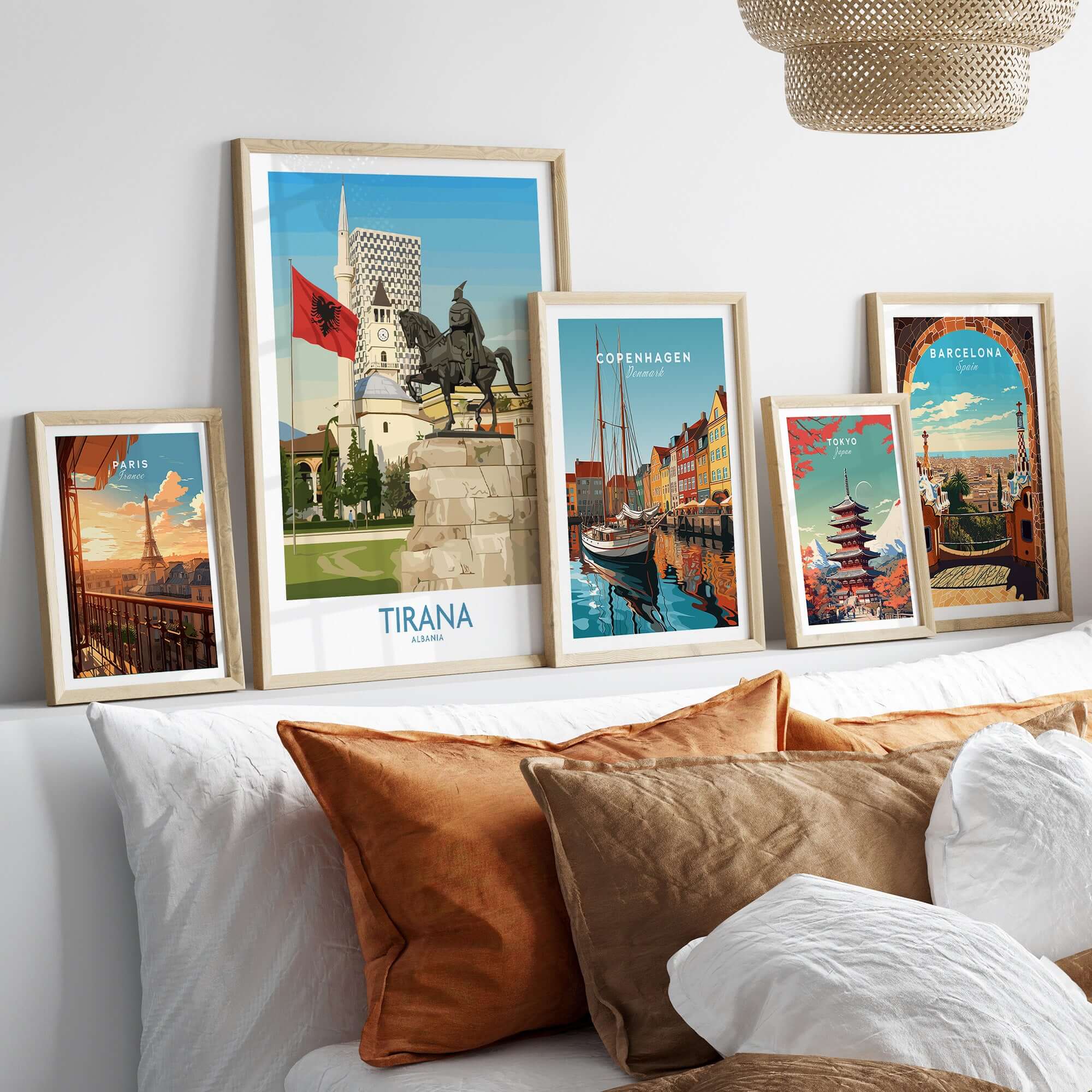 Tirana Albania Skanderbeg Square Art Print | National Monument Poster displayed with other city art prints.