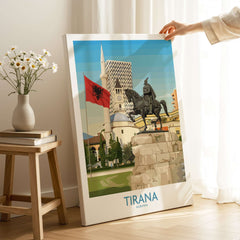 Tirana Albania Skanderbeg Square Art Print | National Monument Poster displayed in a modern living space.