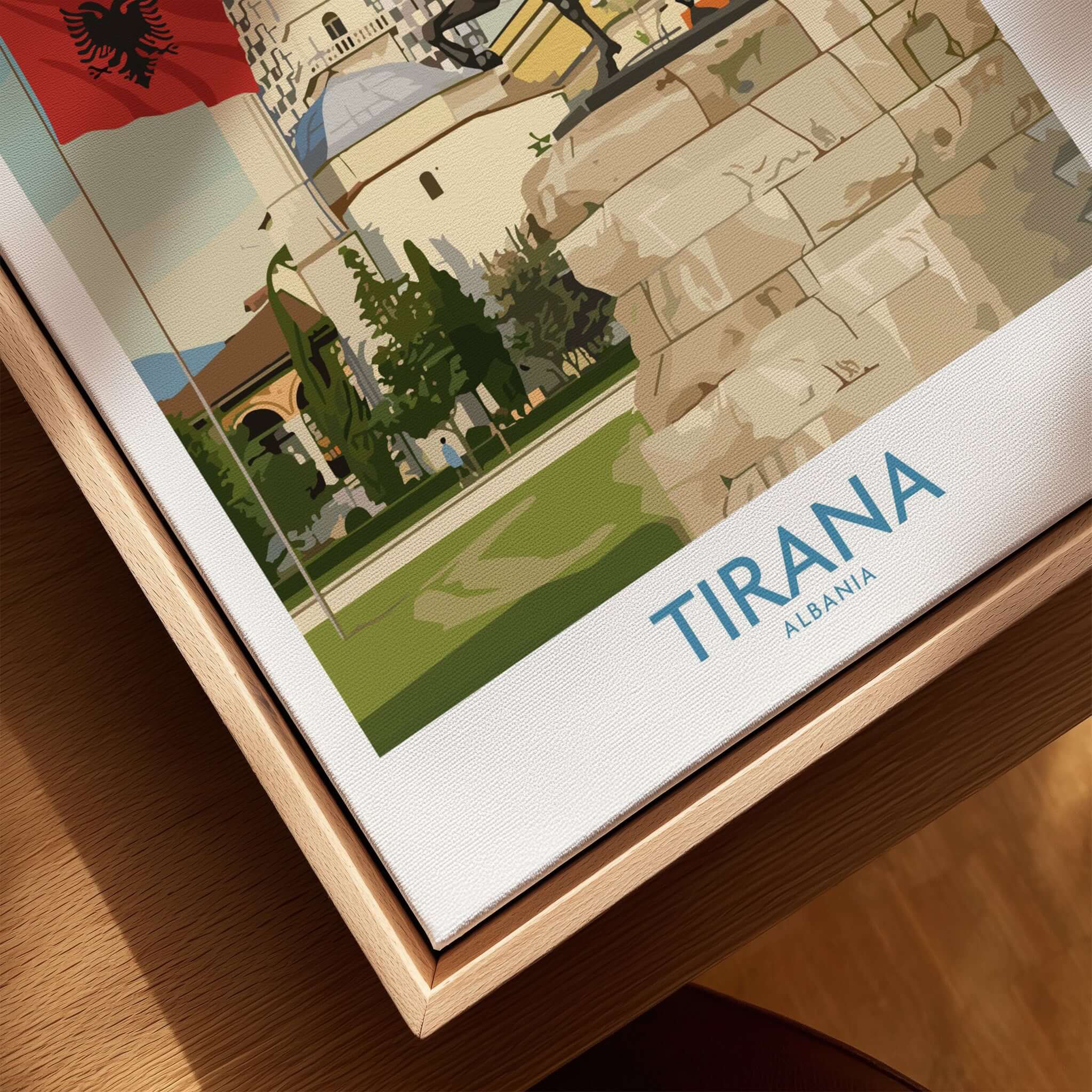 Tirana Albania Skanderbeg Square Art Print | National Monument Poster featuring vibrant design of Tirana's landscape.