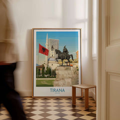 Tirana Albania Skanderbeg Square Art Print | National Monument Poster displayed in a stylish interior setting.
