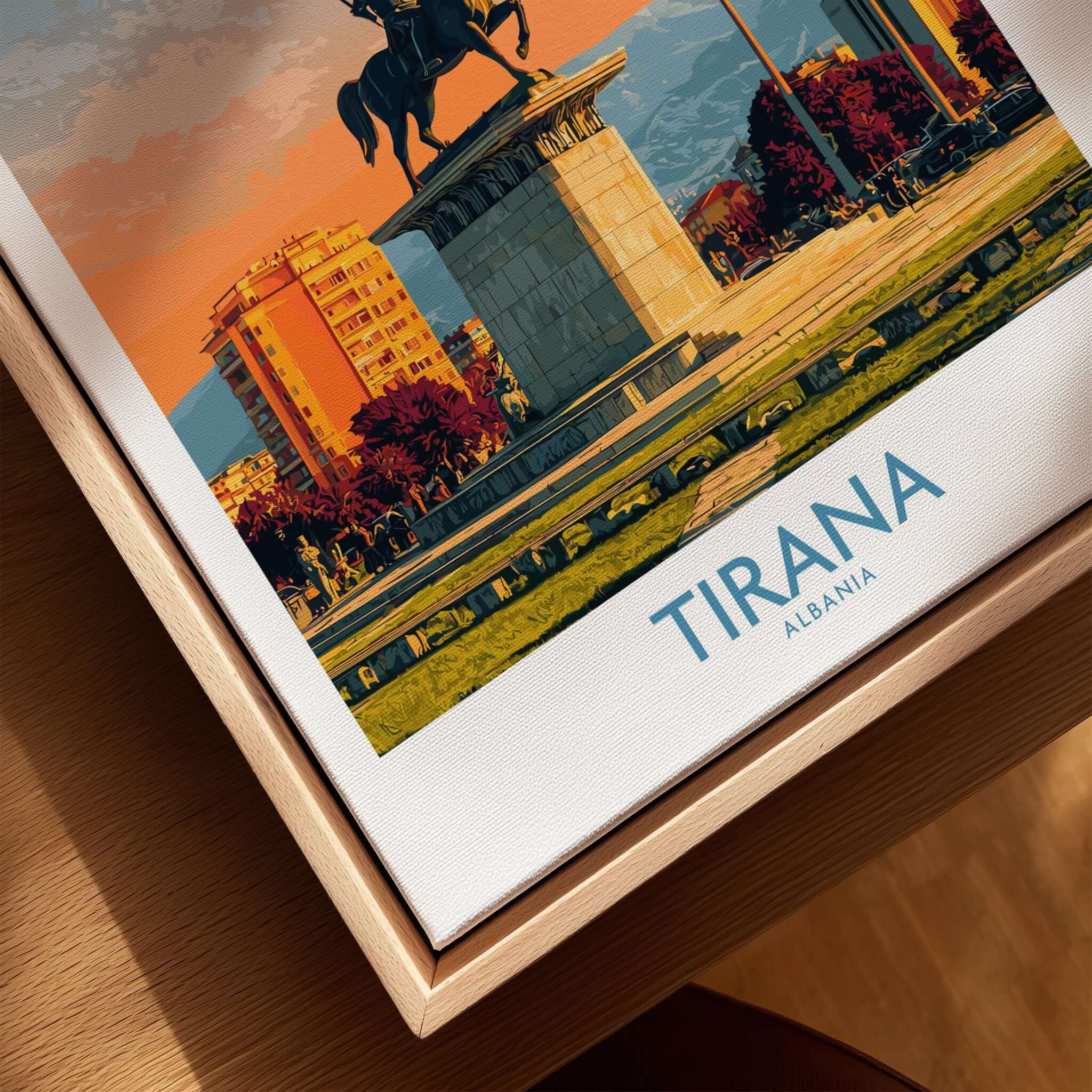 Tirana Albania Skanderbeg Square Art Print | Canvas Poster showcasing vibrant city life and iconic landmarks.