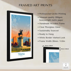 Tirana Albania Skanderbeg Square Art Print | Canvas Poster showcasing professional Giclée printing and handmade wooden frame.