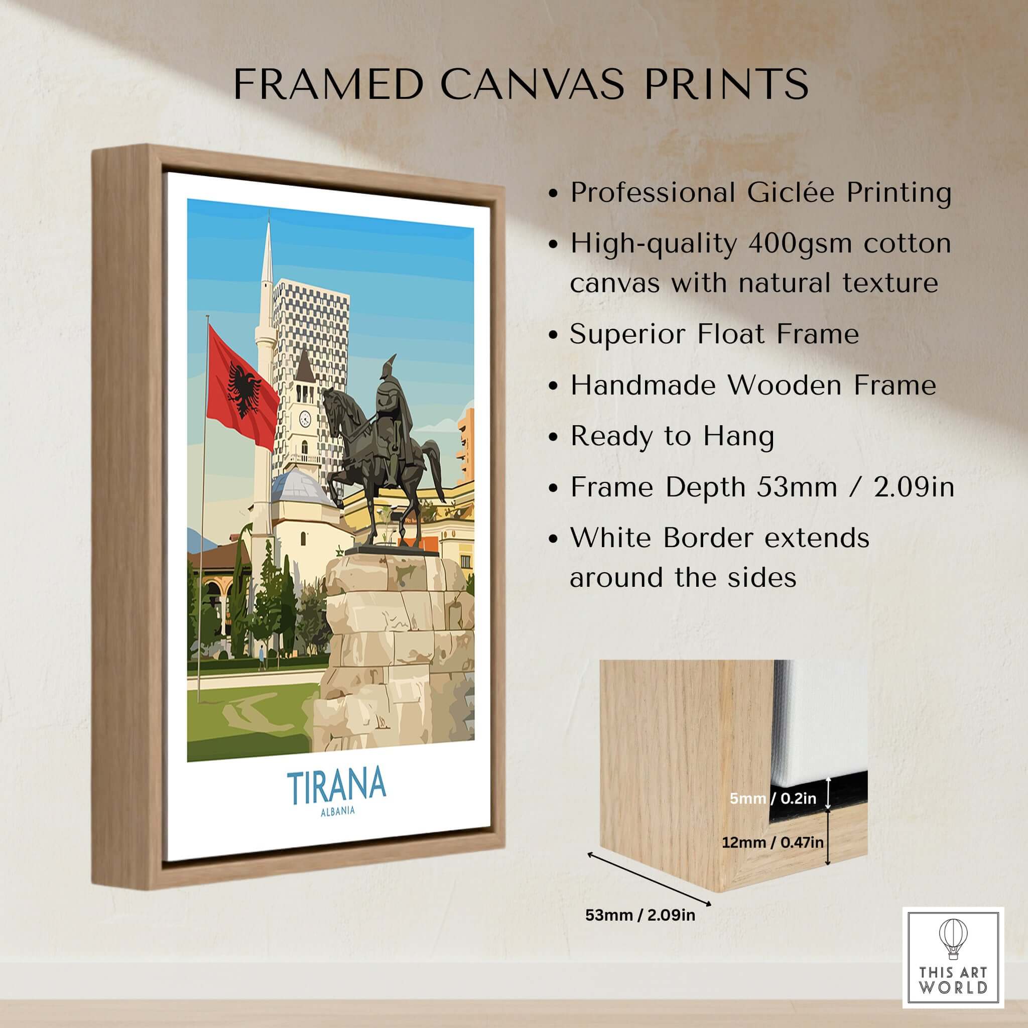 Tirana Albania Skanderbeg Square Art Print | National Monument Poster framed canvas details and specifications