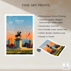 Tirana City Sunset Canvas Art Print | Albanian Travel Wall Decor showcasing professional Giclée printing and vibrant colors.