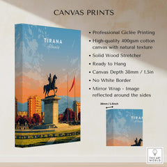 Tirana City Sunset Canvas Art Print | Albanian Travel Wall Decor showcasing professional giclée printing on high-quality canvas.