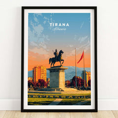 Tirana City Sunset Canvas Art Print | Albanian Travel Wall Decor showcasing Tirana's skyline at sunset.