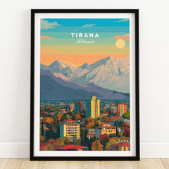 Tirana Cityscape Canvas Print | Albanian Home Wall Art featuring a vibrant urban landscape of Tirana, Albania.