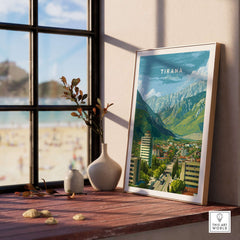 Tirana Cityscape Canvas Print | Albanian Travel Wall Decor displayed in a cozy interior setting.