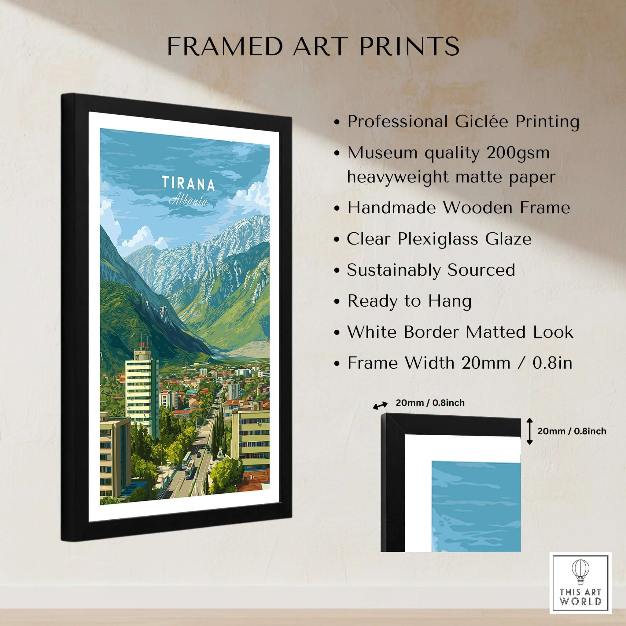 Tirana Cityscape Canvas Print | Albanian Travel Wall Decor - Framed art print featuring Albania's stunning landscape.