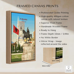 Tirana Skanderbeg Canvas Print | Albanian Wall Art framed canvas print showcasing Tirana's historic skyline.
