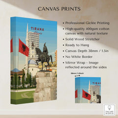 Tirana Skanderbeg Canvas Print | Albanian Wall Art showcasing professional giclée printing and solid wood stretcher.