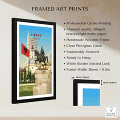 Tirana Skanderbeg Canvas Print | Albanian Wall Art displayed in a handmade wooden frame with museum quality paper.