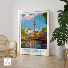 Tivoli Gardens Copenhagen Art Print - Iconic Landmark Poster Denmark showcasing the charm of the historic amusement park.