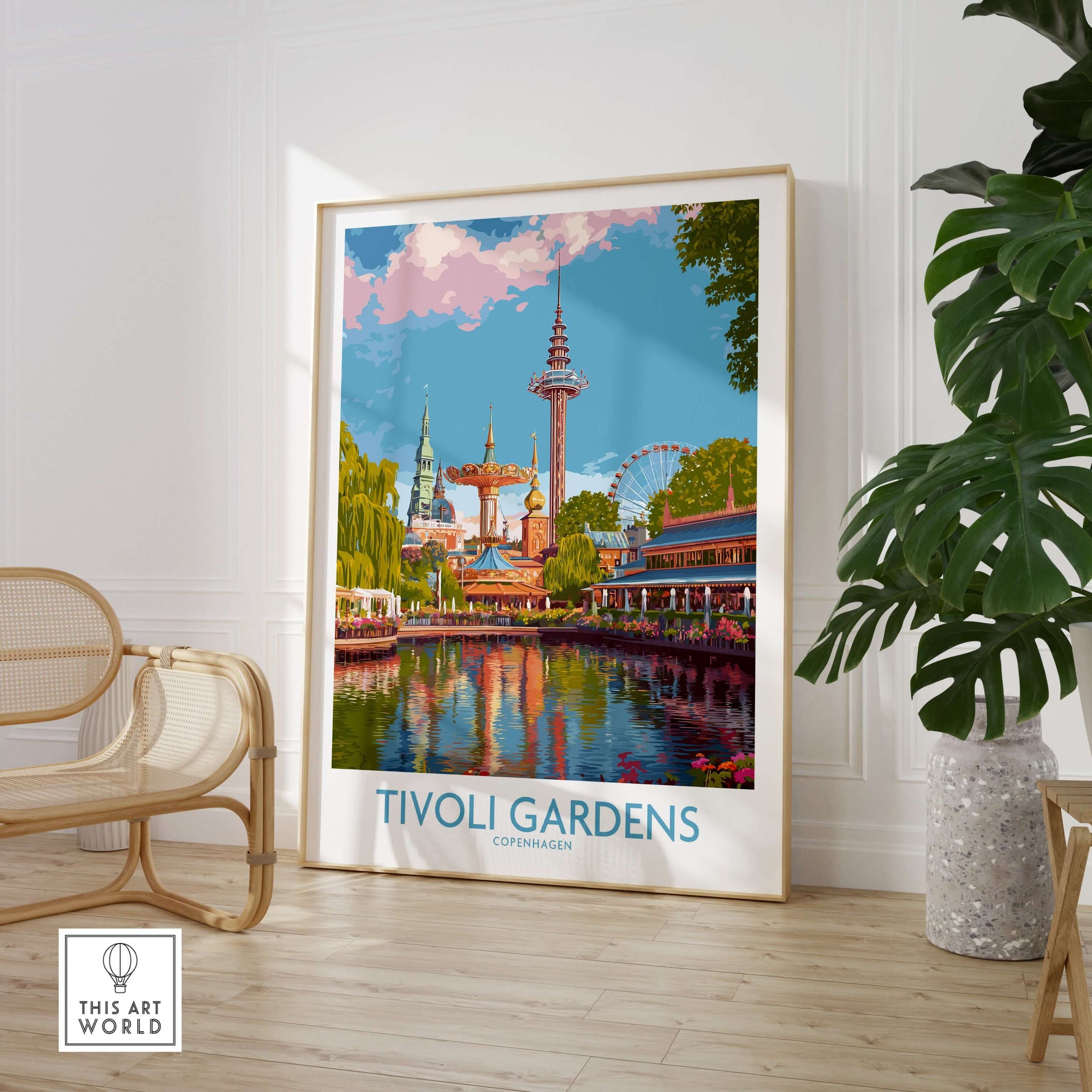 Tivoli Gardens Copenhagen Art Print - Iconic Landmark Poster Denmark showcasing the charm of the historic amusement park.