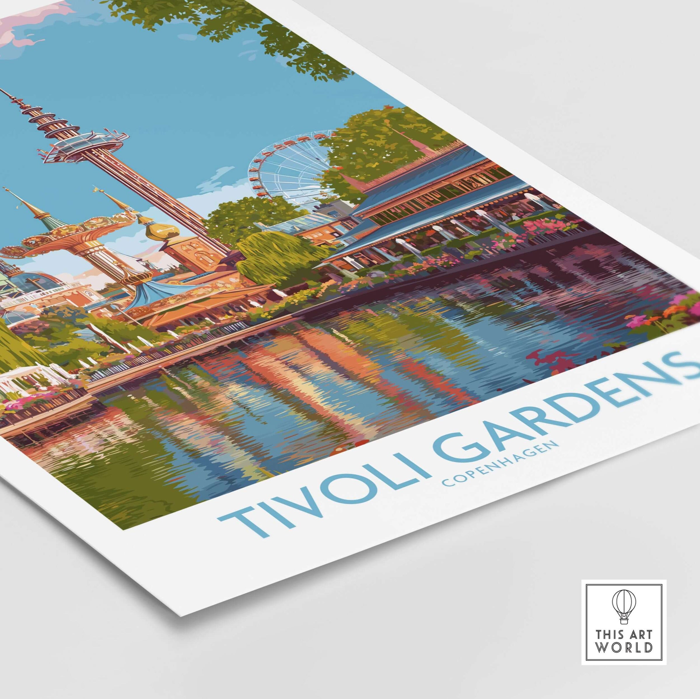 Tivoli Gardens Copenhagen Art Print - Iconic Landmark Poster Denmark featuring the amusement park and scenic views.