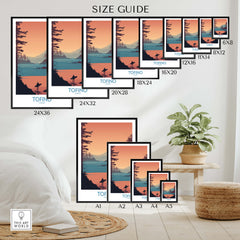 Tofino Canada Canvas Print | Coastal Pine Tree & Ocean View Poster size guide illustration showcasing various frame sizes.