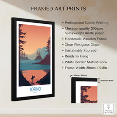 Tofino Canada Canvas Print | Coastal Pine Tree & Ocean View Poster framed art print with colorful coastline and sunset.