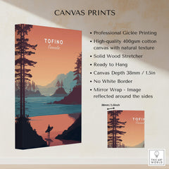 Tofino Canada Travel Poster | Sunset Beach Landscape Wall Art Print showcased as a high-quality canvas print.