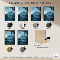Tofino Canada Wall Art Print | Wilderness Lake and Mountain Travel Poster framed canvas color options.