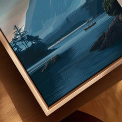 Tofino Canada Wall Art Print | Wilderness Lake and Mountain Travel Poster featuring serene lake and mountain landscape.