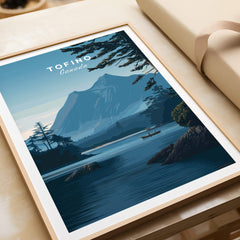 Tofino Canada Wall Art Print | Wilderness Lake and Mountain Travel Poster featuring serene lake and mountains.