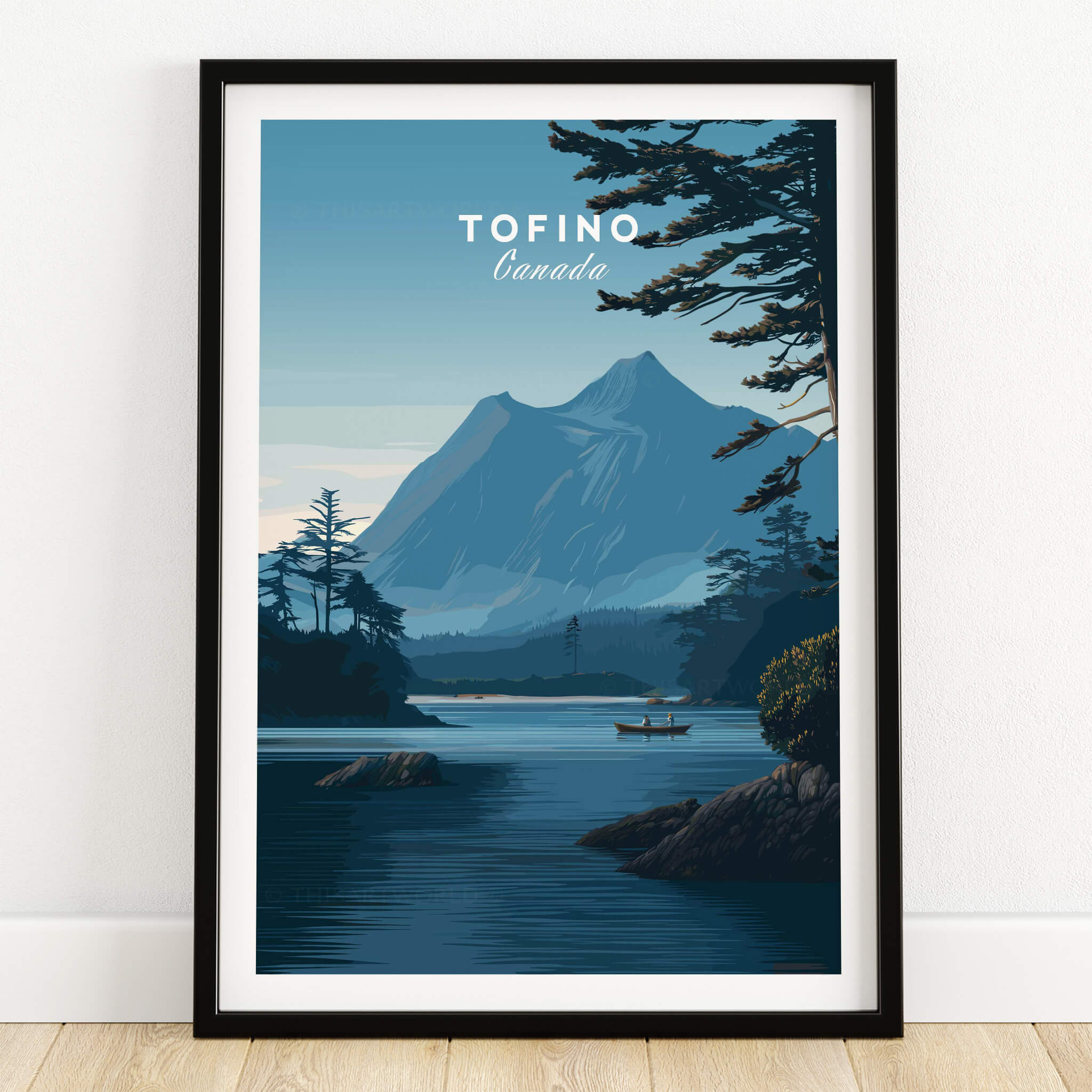 Tofino Canada Wall Art Print | Wilderness Lake and Mountain Travel Poster featuring serene mountain and lake scenery.