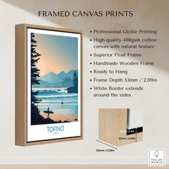 Tofino Canada Poster | British Columbia Coastal Sunset Canvas Print framed in a wooden float frame with natural texture.