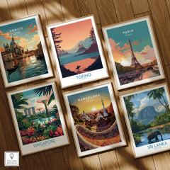 Tofino Canada Canvas Print | Coastal Pine Tree & Ocean View Poster surrounded by other travel posters