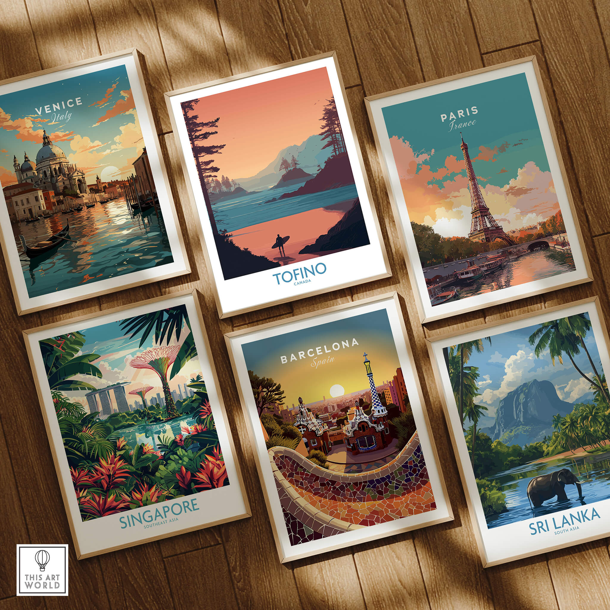 Tofino Canada Canvas Print | Coastal Pine Tree & Ocean View Poster surrounded by other travel posters