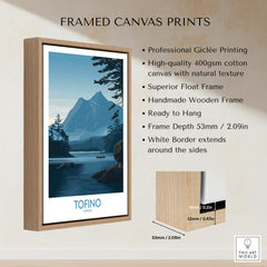 Tofino Canada Poster | Serene Canoe Landscape Scene Canvas Print framed with professional giclée printing details.