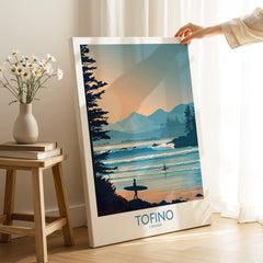 Tofino Canada Poster | British Columbia Coastal Sunset Canvas Print displayed in a cozy home setting.