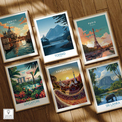 Tofino Canada Poster | Serene Canoe Landscape Scene Canvas Print displayed among other travel posters.