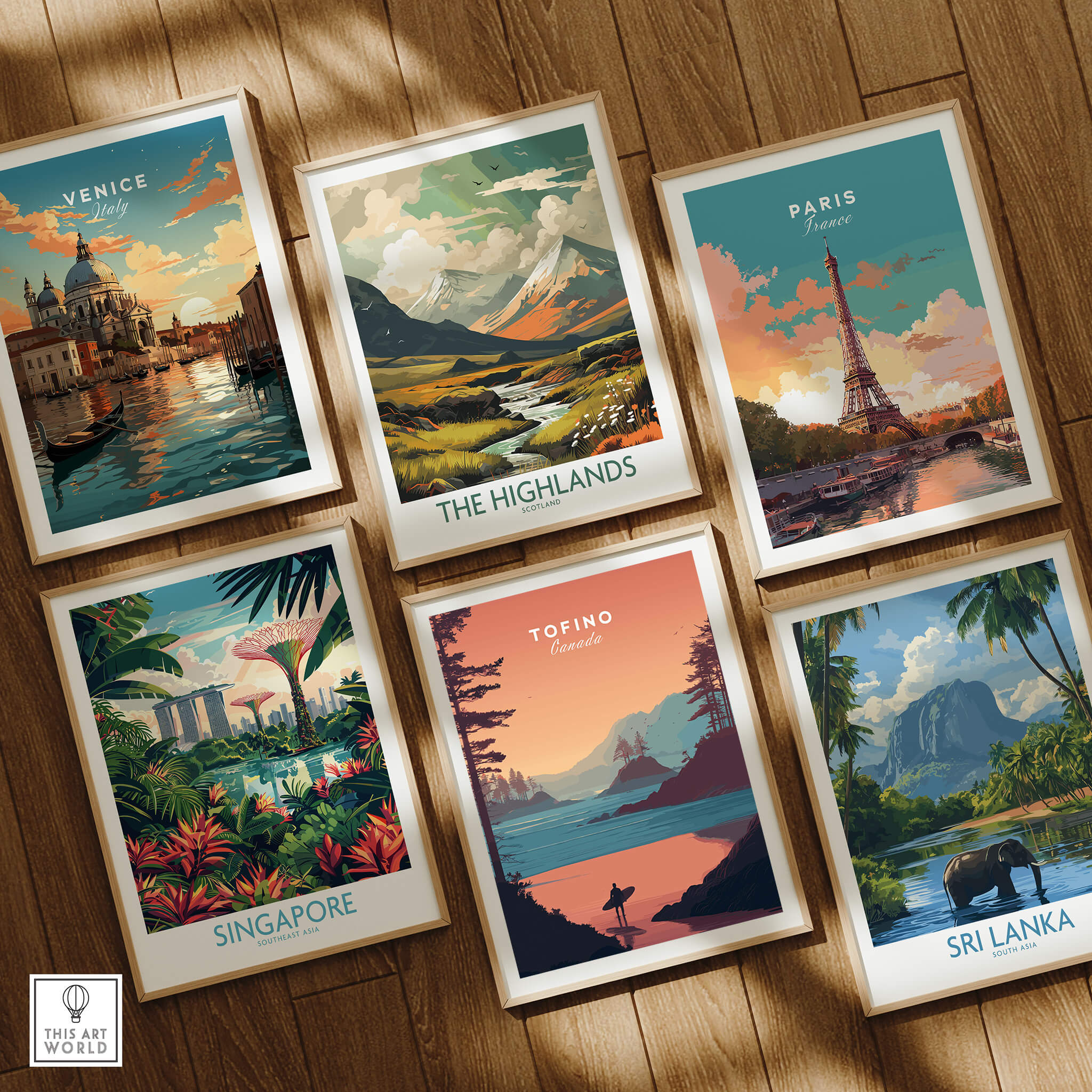Tofino Canada Travel Poster | Sunset Beach Landscape Wall Art Print featured among travel posters of Venice, Paris, Singapore, and Sri Lanka.