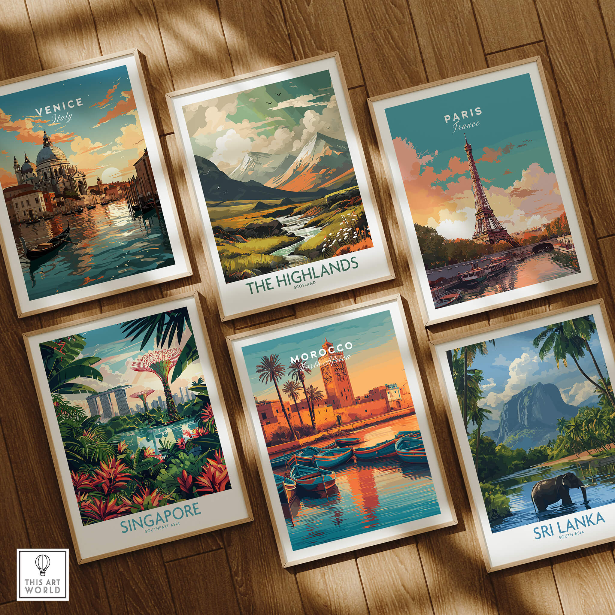 Morocco North Africa Travel Poster | Coastal Harbour Scene Wall Art Print featuring vibrant coastal scenery and cultural elements.
